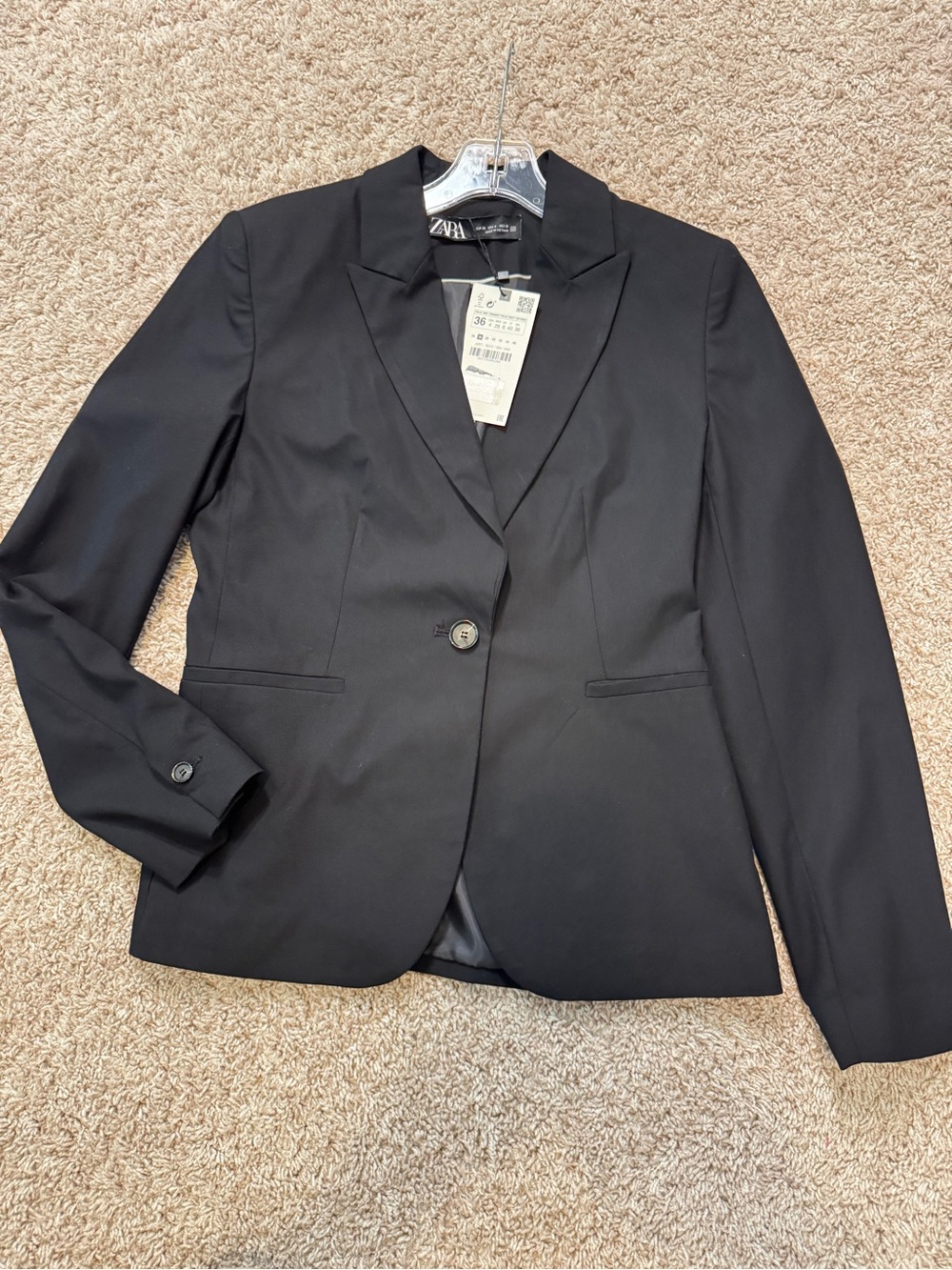 NWT Zara Womens Basic Blazer Black Long Sleeve Lapel Collar Pockets Size 4